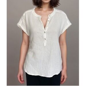Faherty Gauzy Blouse Top S Short Sleeve Casual Shirt White Cotton Coastal Summer
